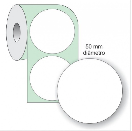 Etiqueta Adesiva Bopp Fosco Redonda 50mm Diâmetro - Caixa 4 rolos -600 unid em cada rolo 32mt