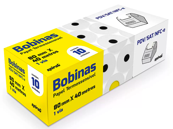 Bobina Térmica para Cupom 80x40- Branca - Caixa 10 rolos.