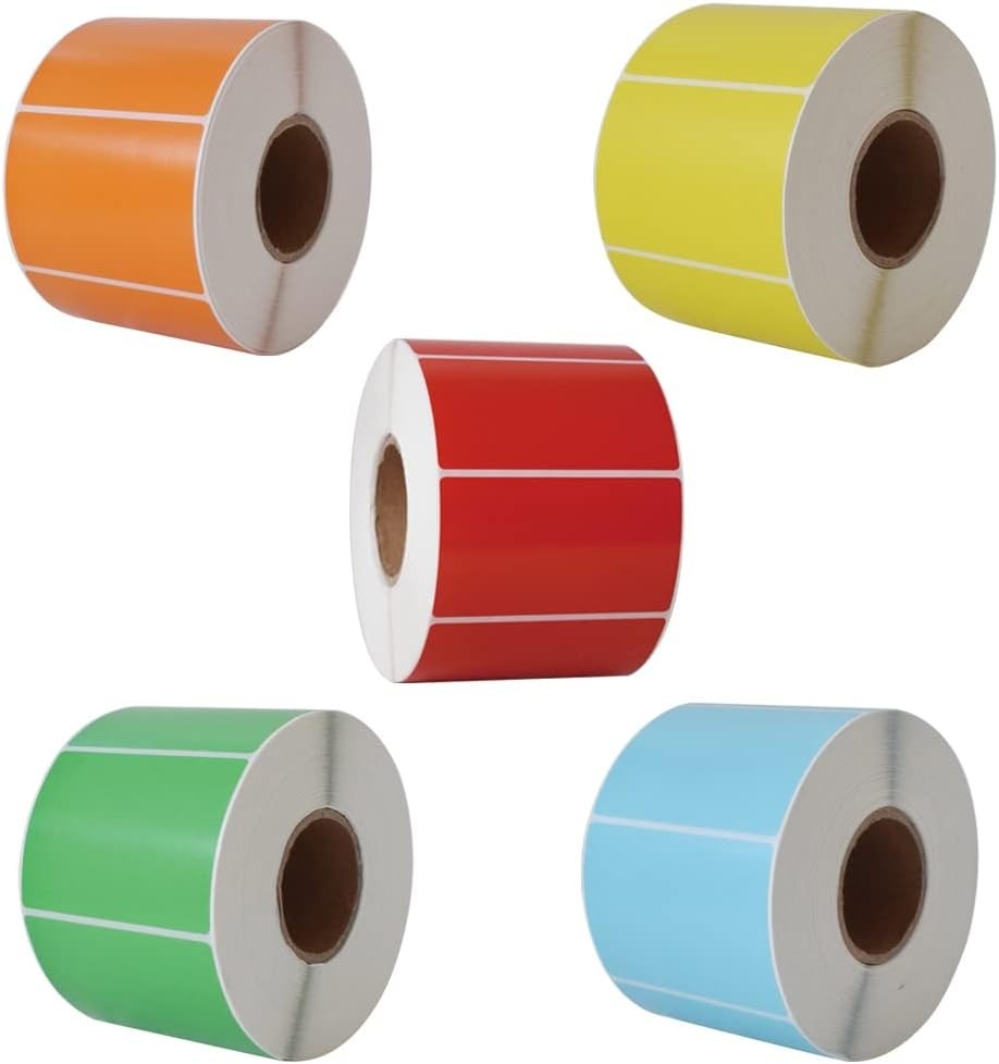 Etiqueta Adesiva Colorida 100x50(mm) 10x5(cm) - Caixa 8 rolos - 1698 unid em cada rolo 90 mt. Impressoras Industriais 