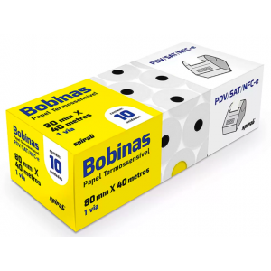 Bobina Térmica p/ Cupom 80x40- Branca - Caixa 10 rolos.